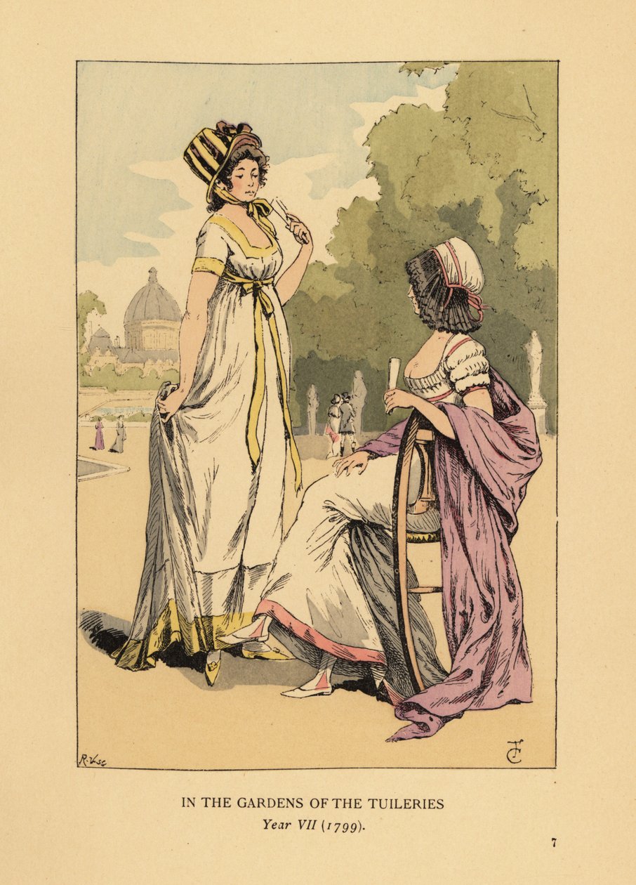 Zwei modische Frauen in den Gärten der Tuilerien, Jardins des Tuileries, Paris, Jahr VII von François Courboin