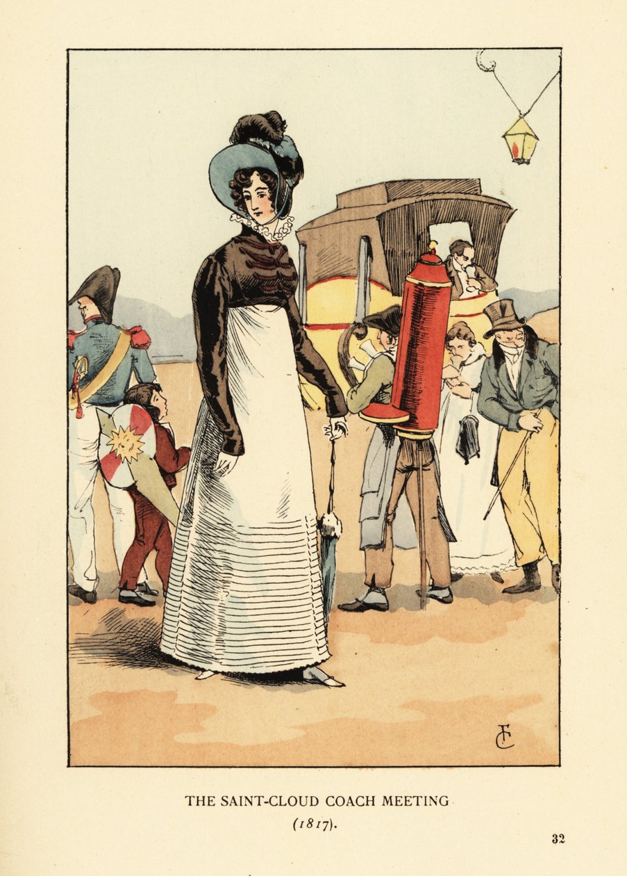 Frau wartet auf eine Postkutsche. Das Treffen der Saint-Cloud-Kutsche von François Courboin