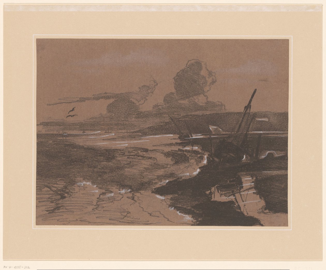 Gestrandete Schiffswracks nach einem Sturm von François Louis Français (attributed to)