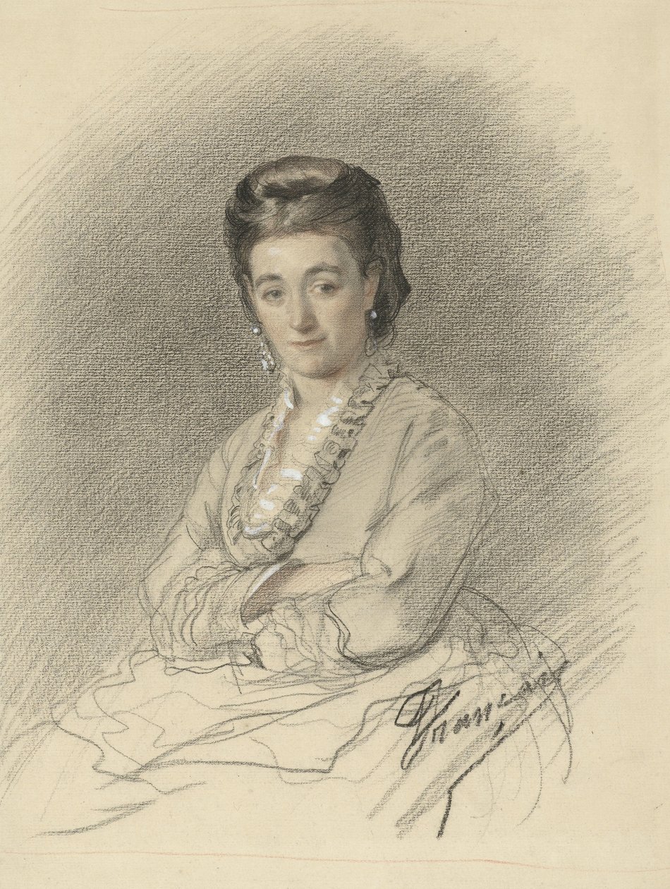Sitzende Dame, die Arme verschränkt von François Louis Français (signed by artist)