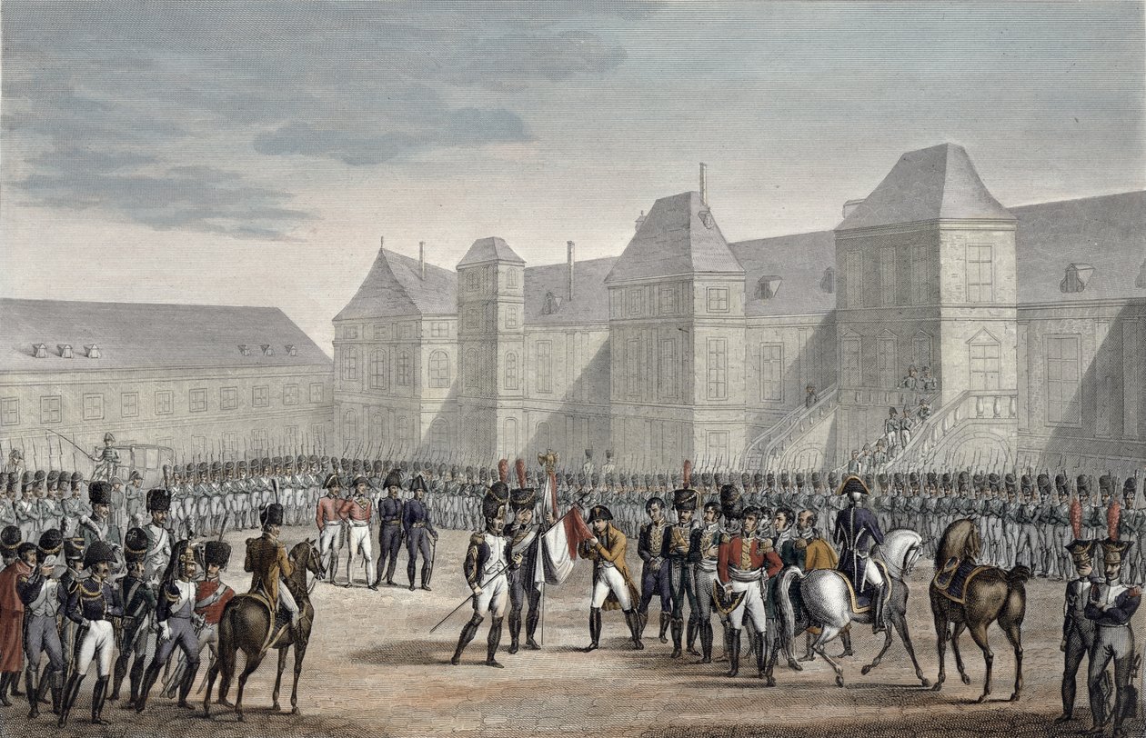 Die Abdankung Napoleons und seine Abreise von Fontainebleau nach Elba, 20. April 1814 von François Pigeot