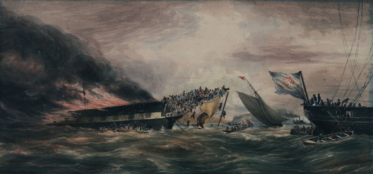 Brand des Auswandererschiffs Ocean Monarch, 24. August 1848 von François Prince de Joinville D