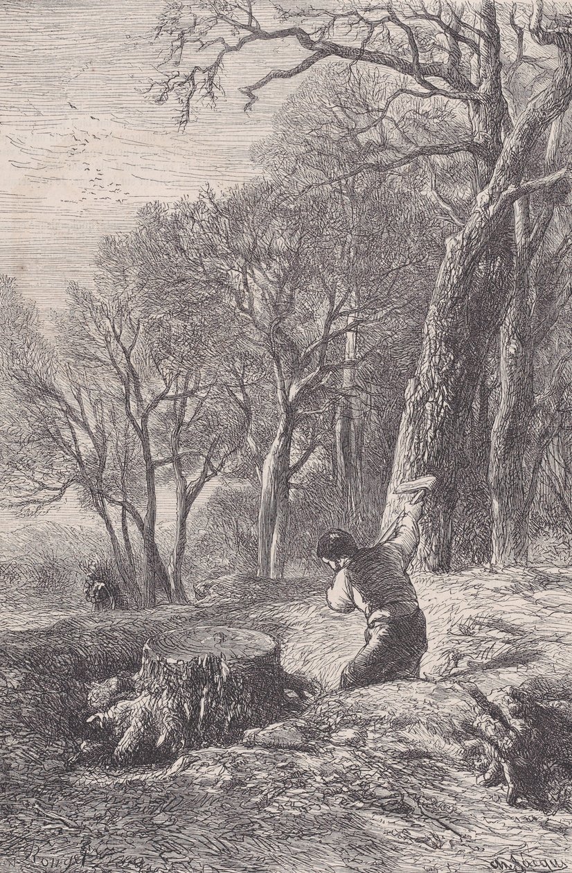 Winterszene: der Wurzelentferner, aus Magasin Pittoresque, ca. 1852 von François Rouget