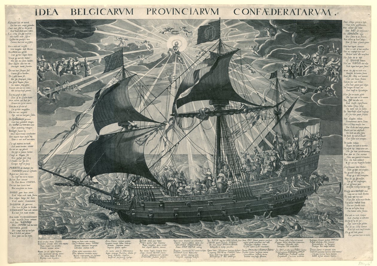 Das Staatsschiff, 1620 (Allegorie auf den glücklichen Zustand des Landes nach der Synode von Dordrecht) von François Schillemans