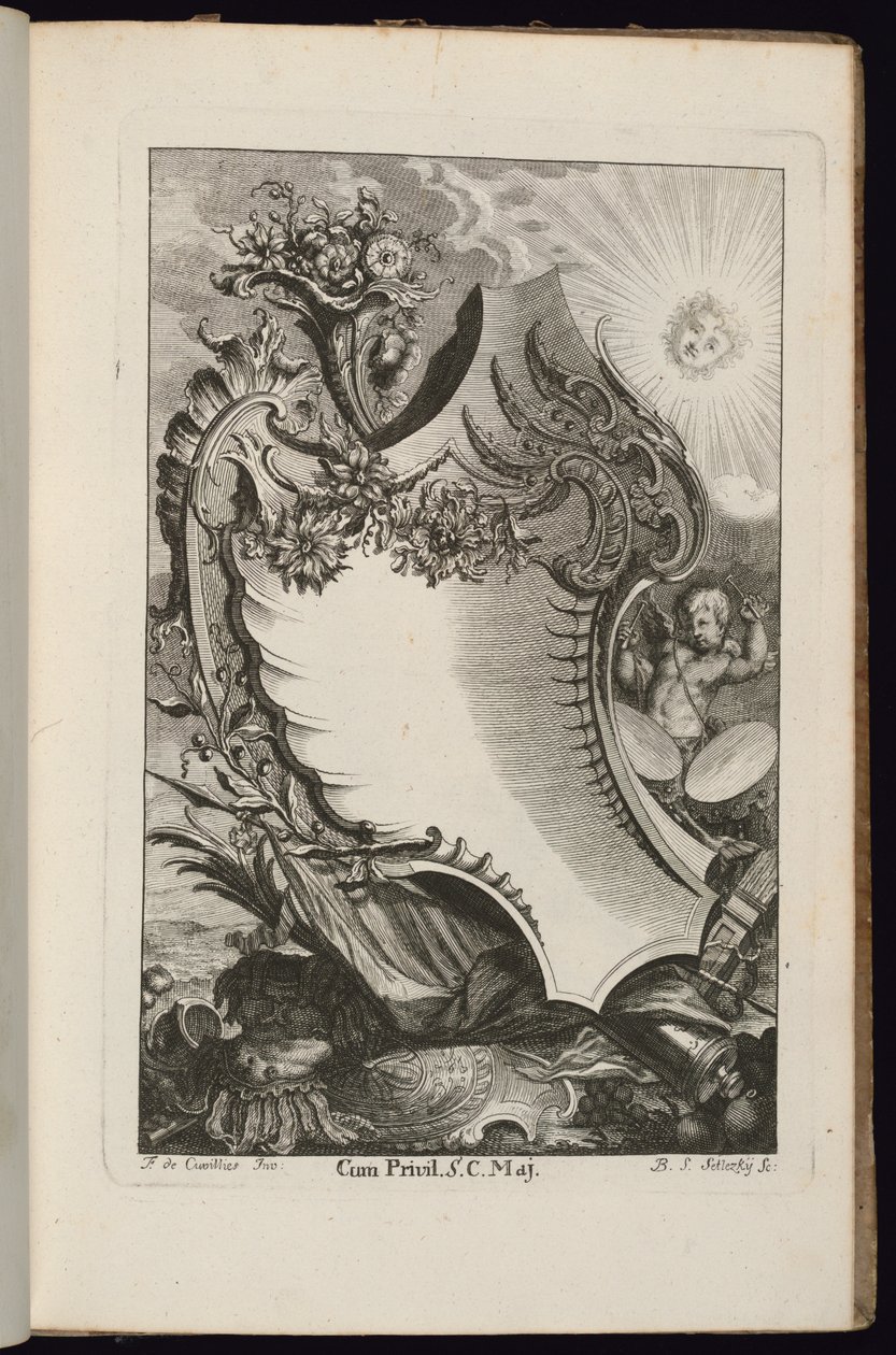 Kartusche mit Füllhorn und Sonne, Buch der unregelmäßigen Kartuschen von François de Cuvilliés the Elder