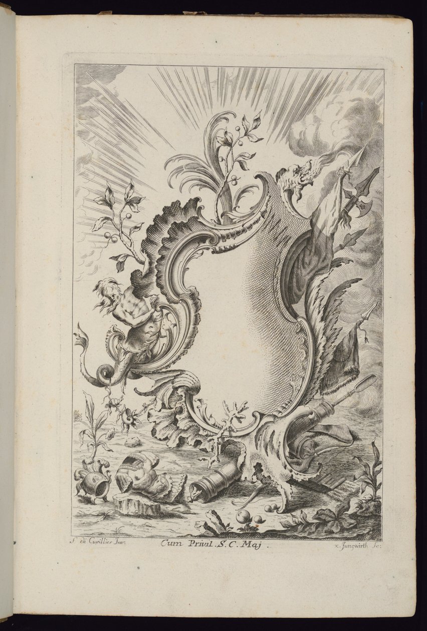 Kartusche mit Drache, Livre de Cartouches à divers usages (Buch der Kartuschen für verschiedene Verwendungen) von François de Cuvilliés the Elder