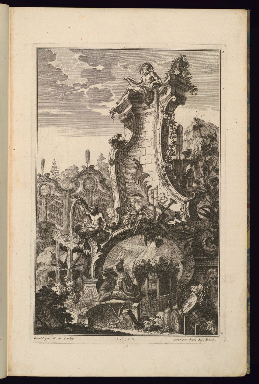 Design für einen Brunnen mit Trophäe aus Musikinstrumenten von François de Cuvilliés the Elder