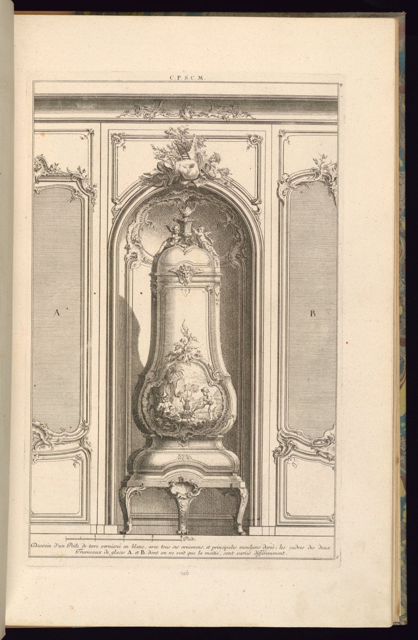Entwurf eines weiß glasierten Kachelofens...Verschieden von François de Cuvilliés the Elder