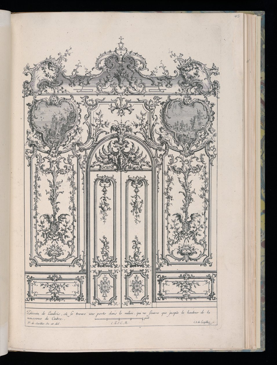Wand mit Doppeltür, Livre de Lambris (Buch der Täfelung) von François de Cuvilliés the Elder