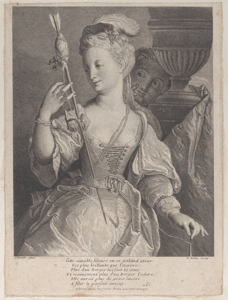 Junge Frau, die Faden für einen Pfeil spinnt, 1686-1741 von François de Poilly