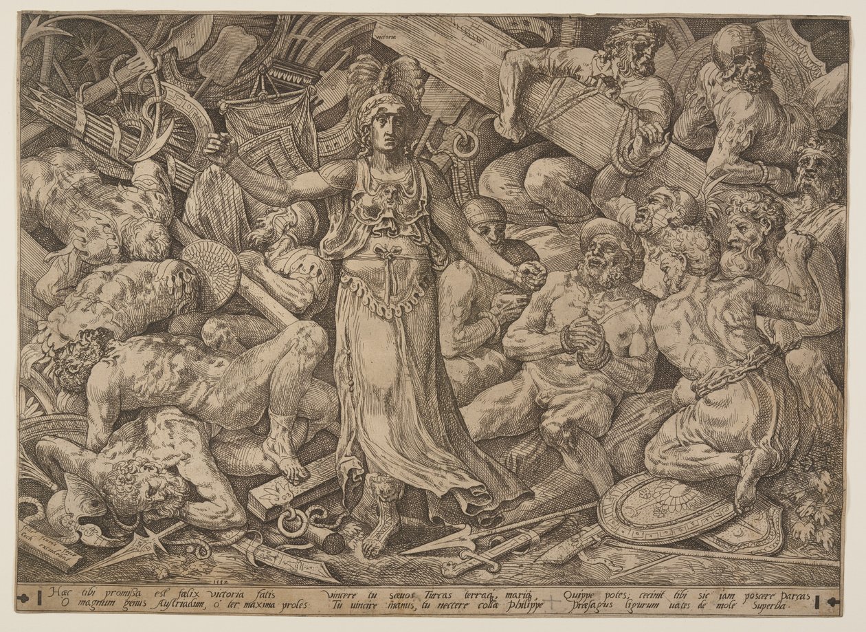 Victoria umgeben von Gefangenen und Kriegstrophäen von Frans Floris I