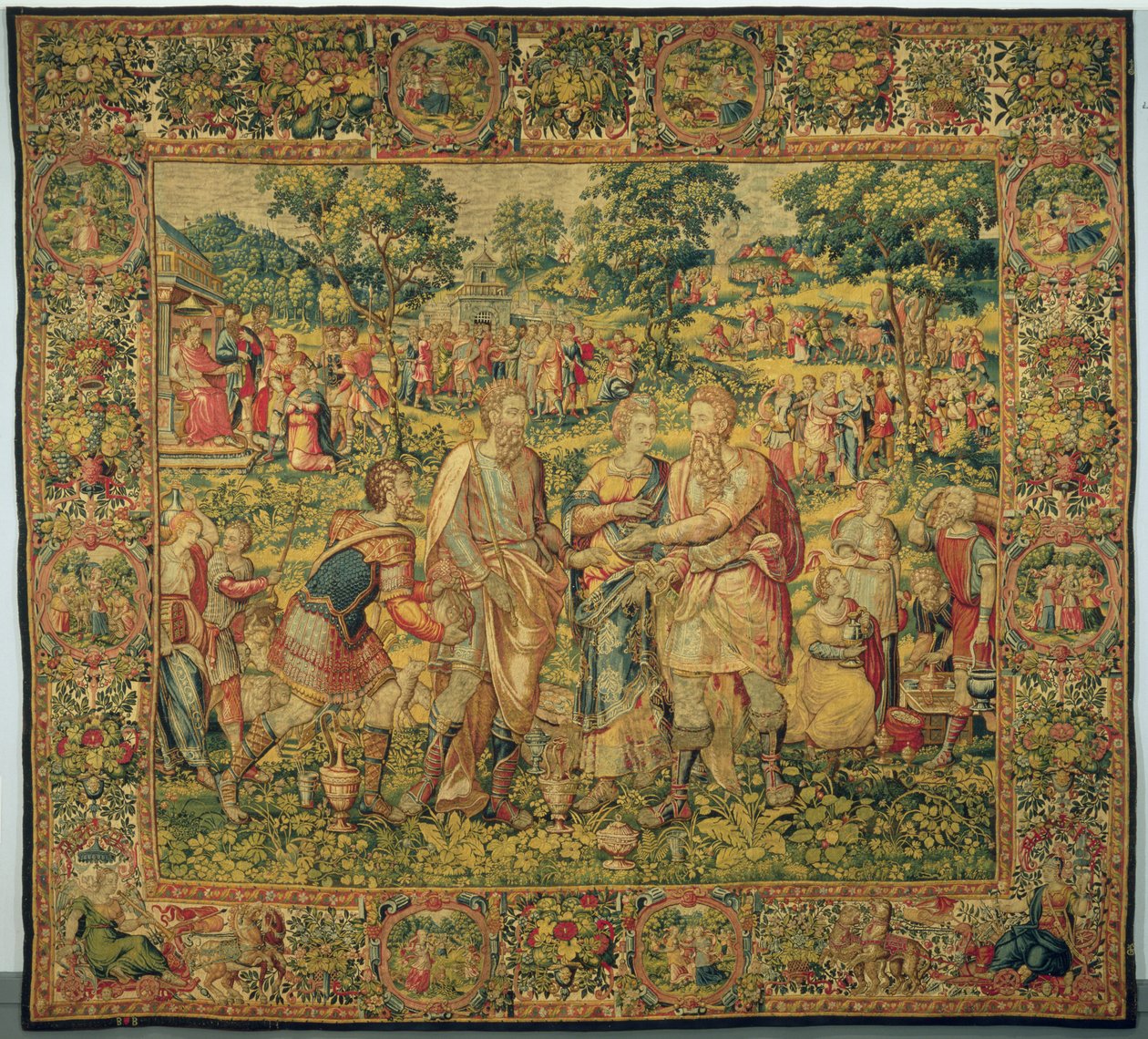 König Abimelech gibt Sarah ihrem Ehemann Abraham zurück, 1580 von Frans Geubels