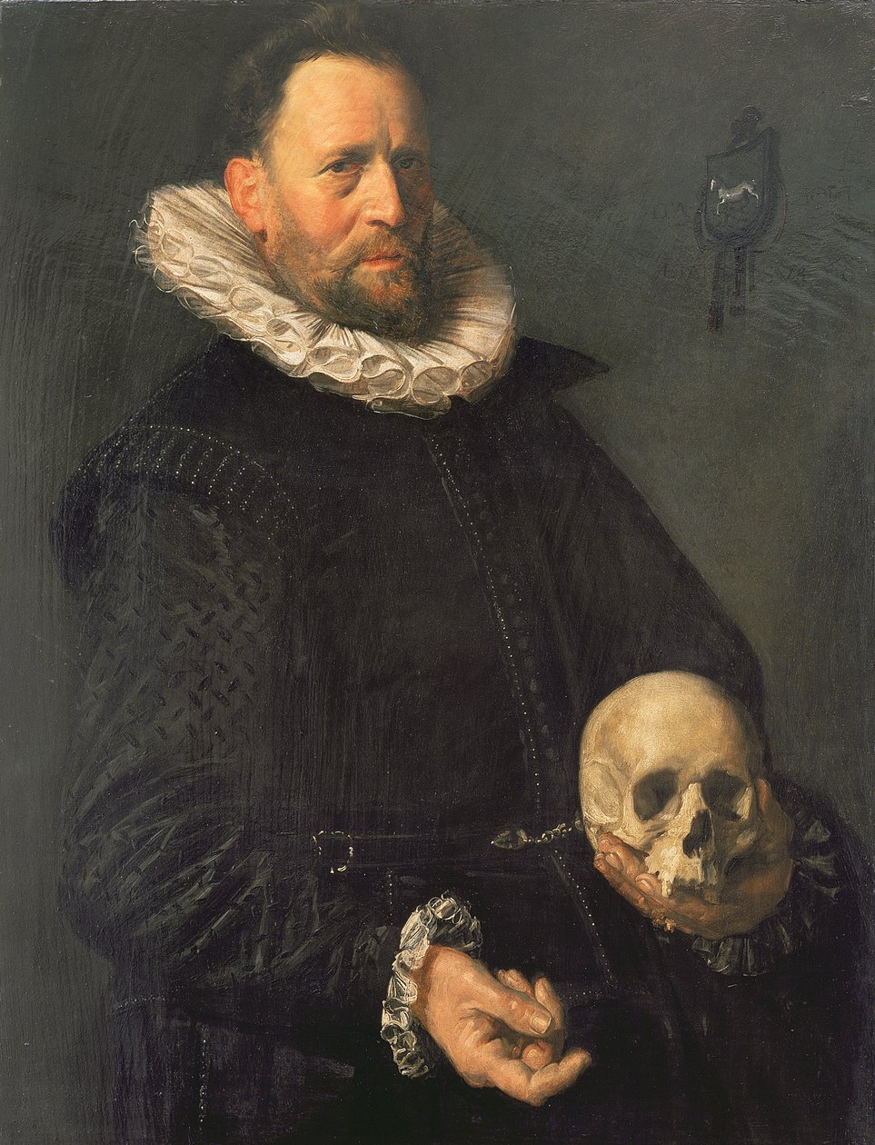 Porträt eines Mannes, der einen Schädel hält, ca. 1611-12 von Frans Hals