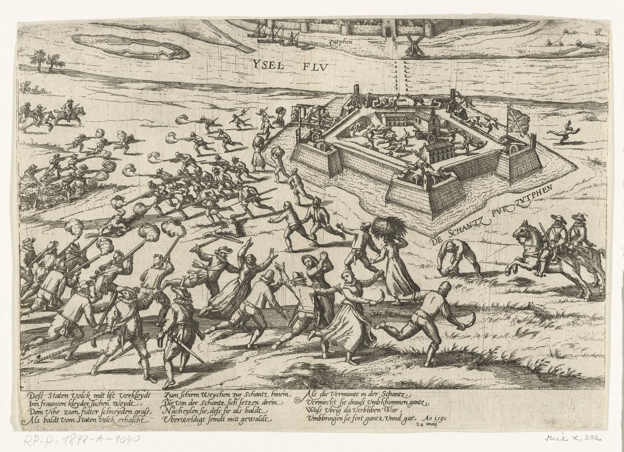 Einnahme der Schanze bei Zutphen, 1591 von Frans Hogenberg (workshop of)