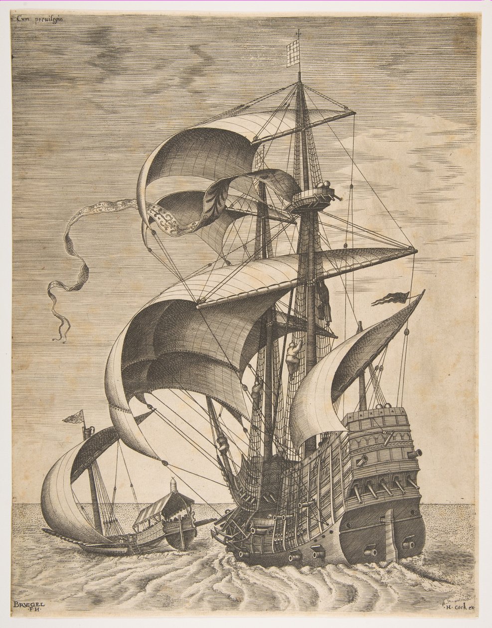 Bewaffneter Dreimaster auf offener See begleitet von einer Galeere, aus der Serie Segelschiffe..., 1561-65 von Frans Huys