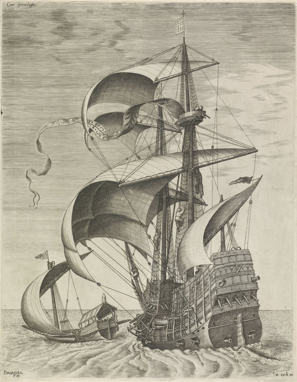 Ein Kriegsschiff begleitet von einer Galeere von Frans Huys