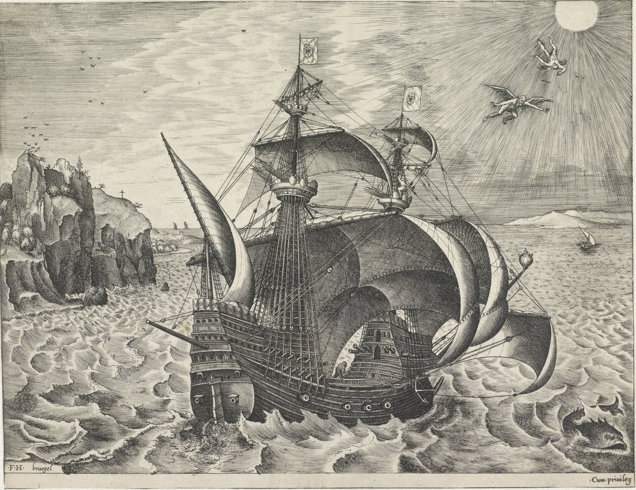 Segelschiff mit dem Sturz des Ikarus von Frans Huys