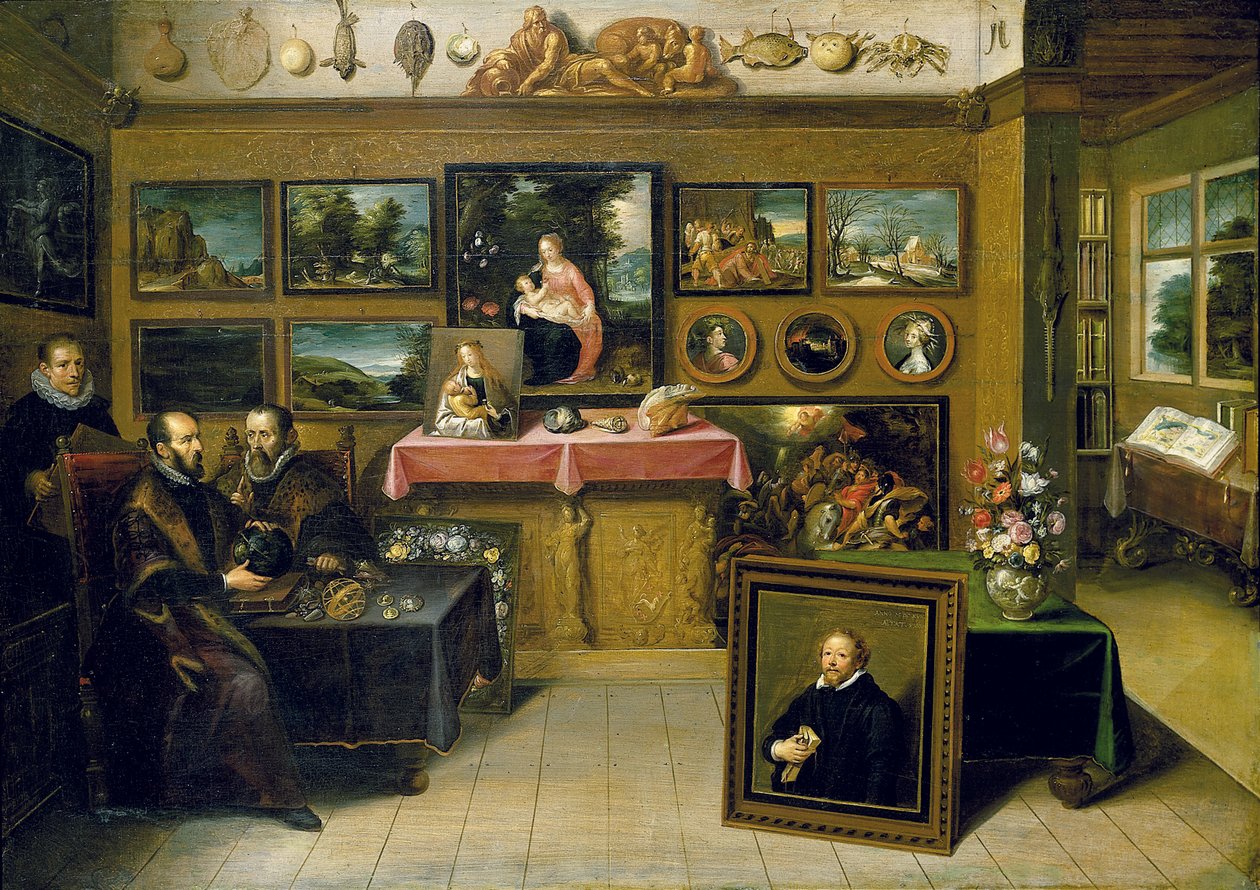 Ein Sammlerkabinett mit Abraham Ortelius und Justus Lipsius, 1618 von Frans II the Younger Francken