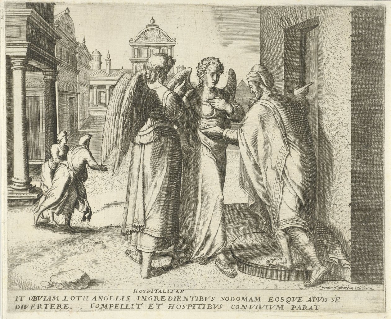 Lot und die zwei Engel von Frans Menton