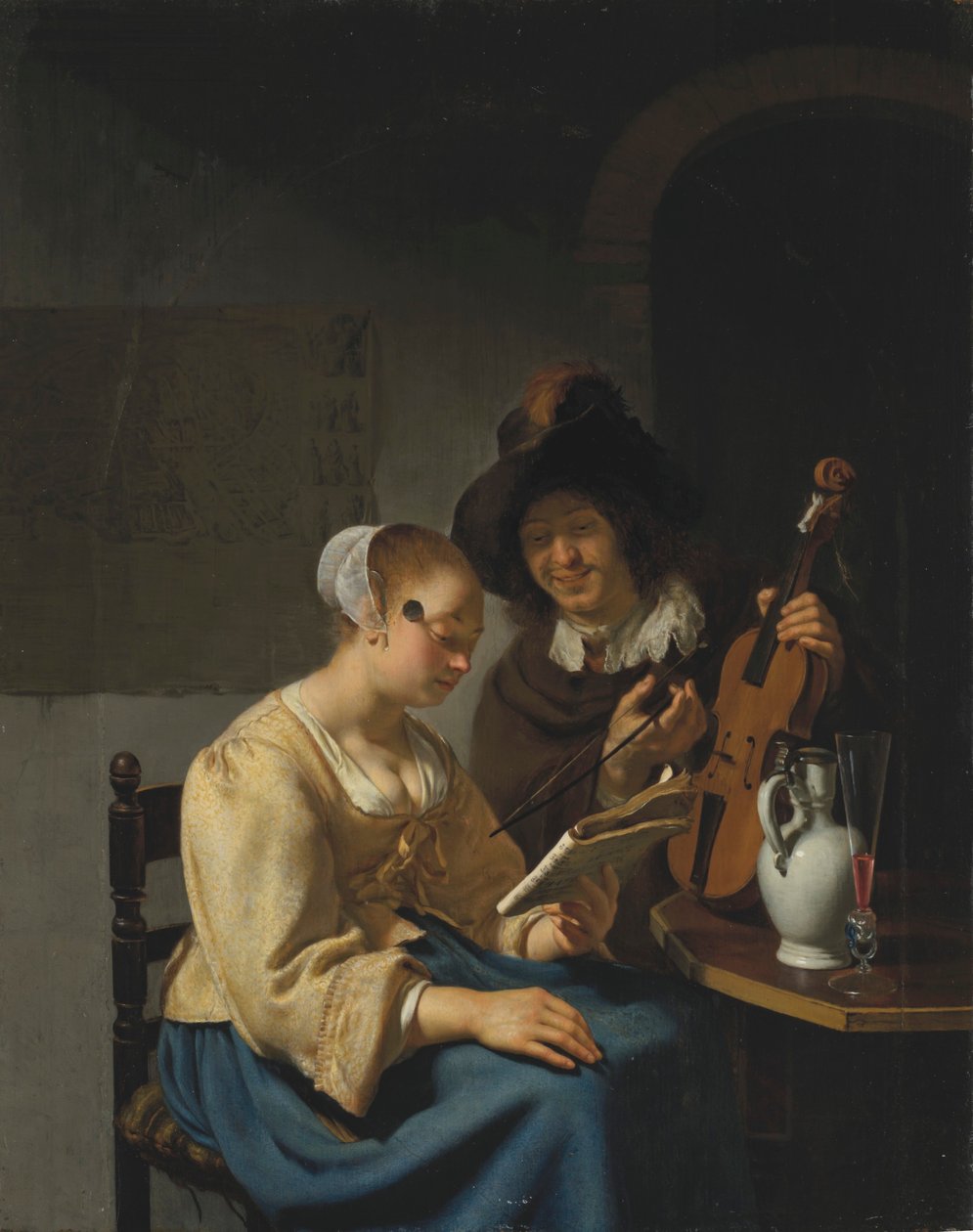 Frau mit Notenblatt und Mann mit Geige von Frans van Mieris the Elder