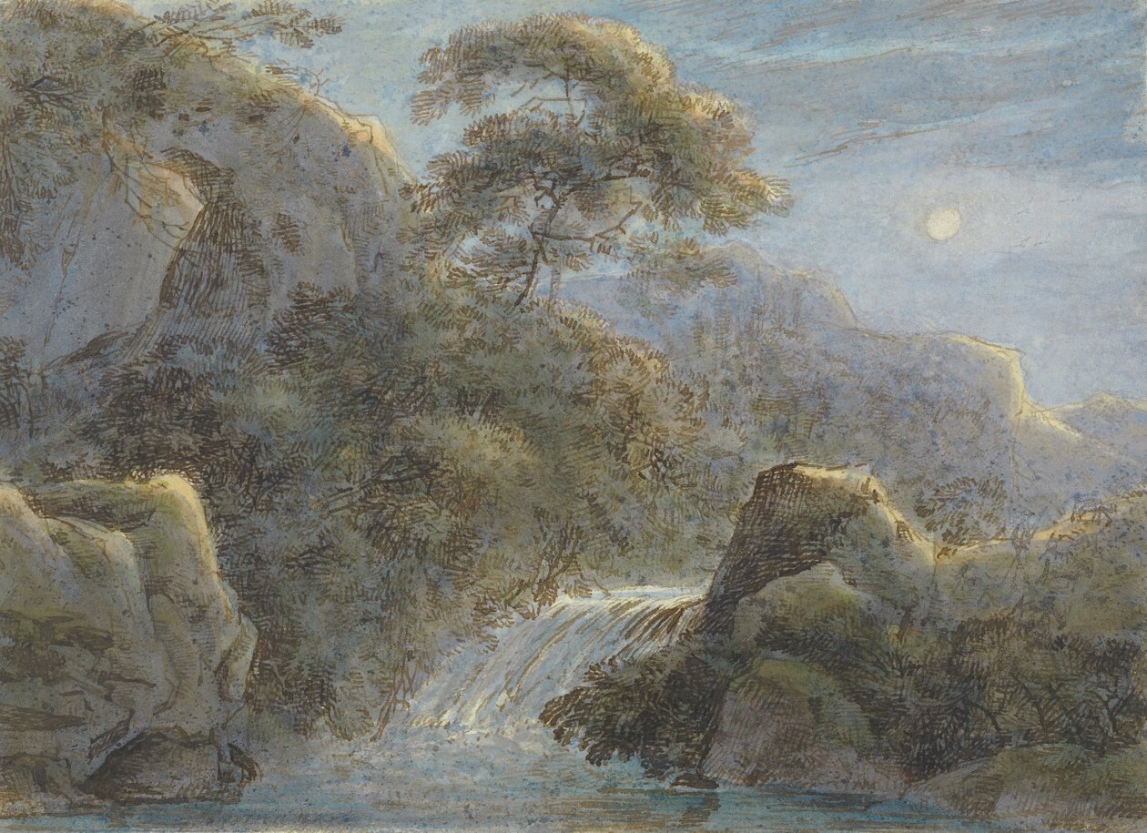 Wasserfall in den Bergen bei Mondlicht von Franz Innocenz Kobell