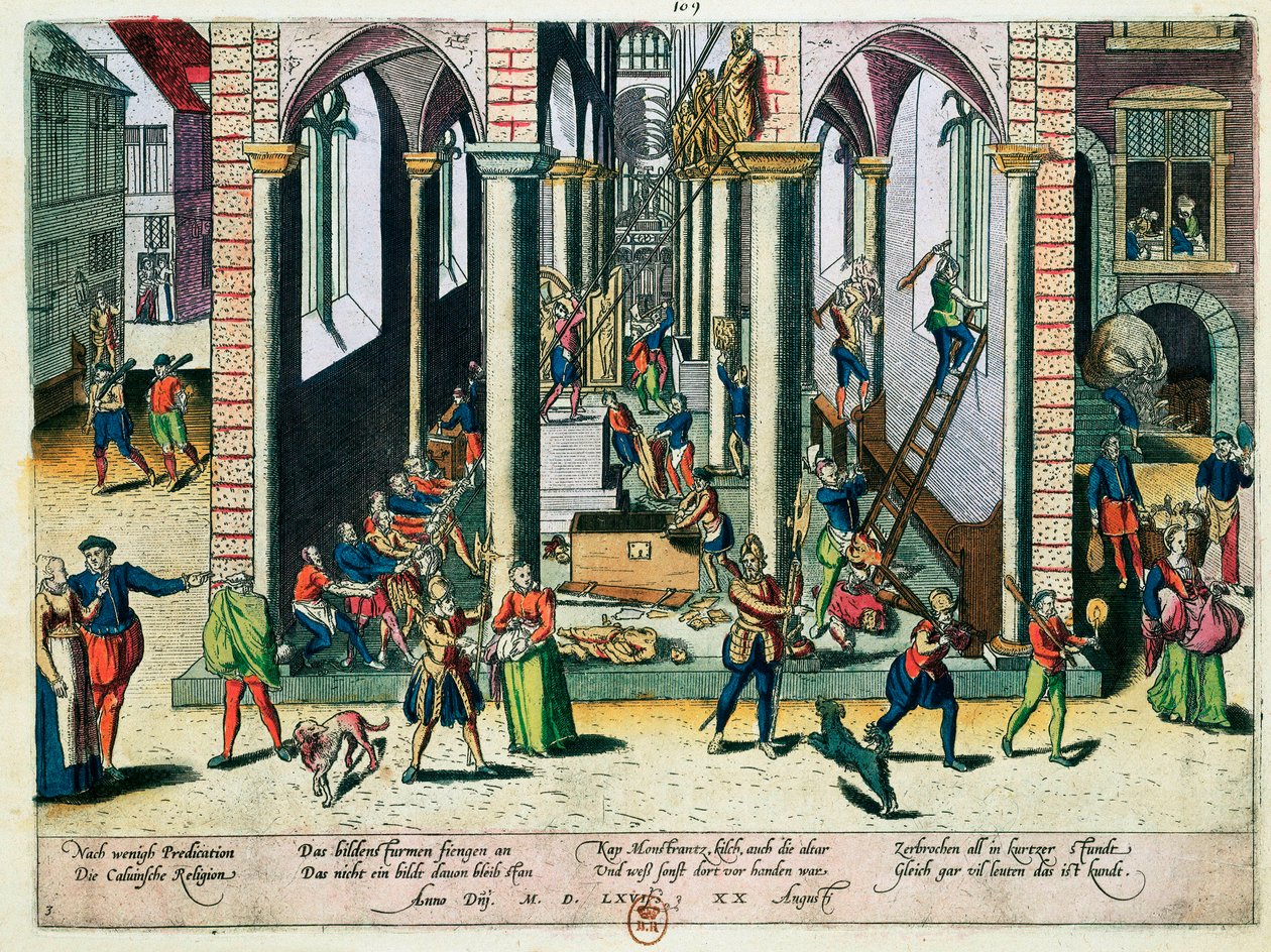 Zerstörung von Reliquien und Statuen in Kirchen, April 1566 von Franz Hogenberg
