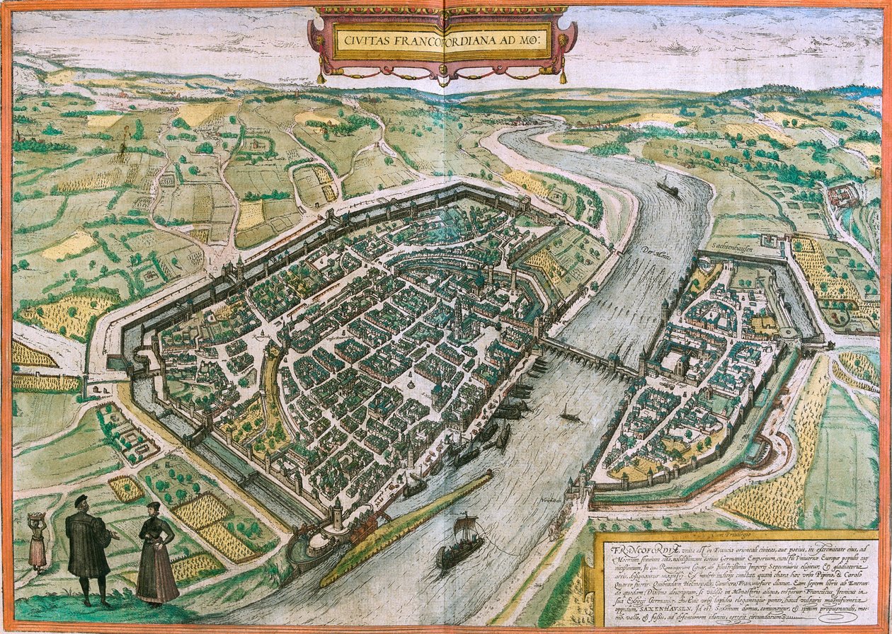 Karte von Frankfurt (Francofordia), Deutschland (Radierung) von Franz Hogenberg