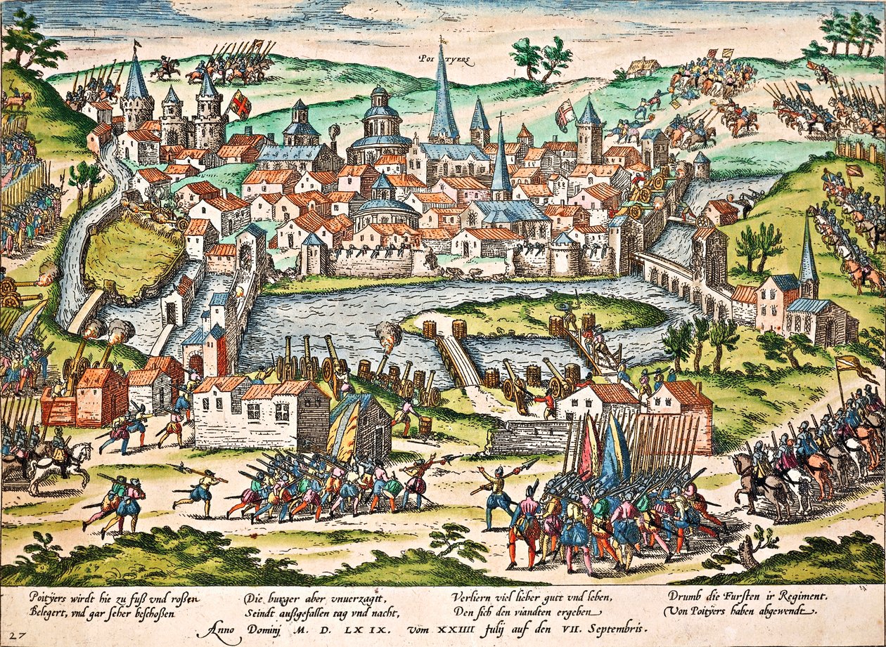 Papisten belagern Poitiers, Juli 1569, Gravur von Franz Hogenberg von Franz Hogenberg