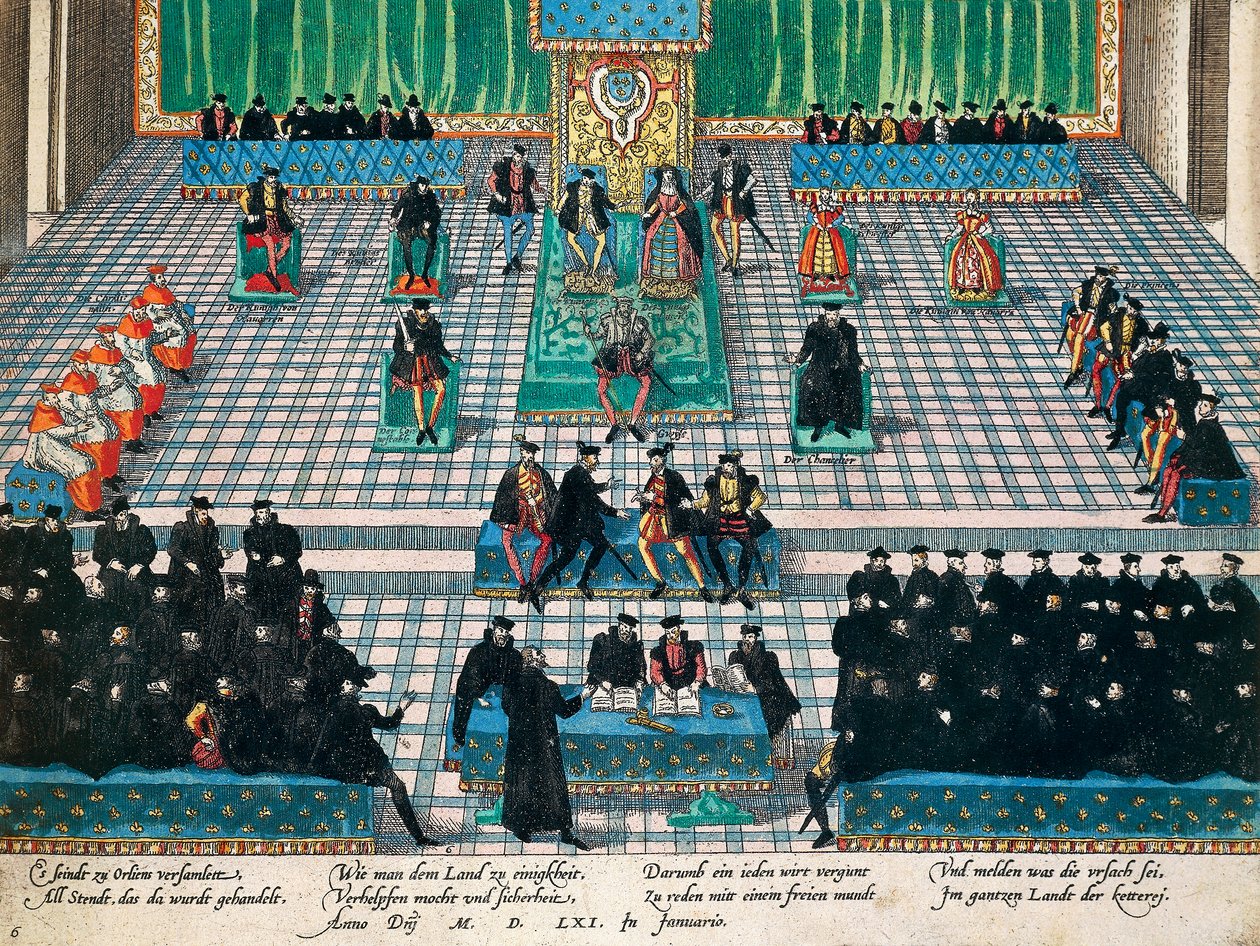 Sitzung der Generalstaaten in Orléans, Januar 1561, Kupferstich von Franz Hogenberg von Franz Hogenberg
