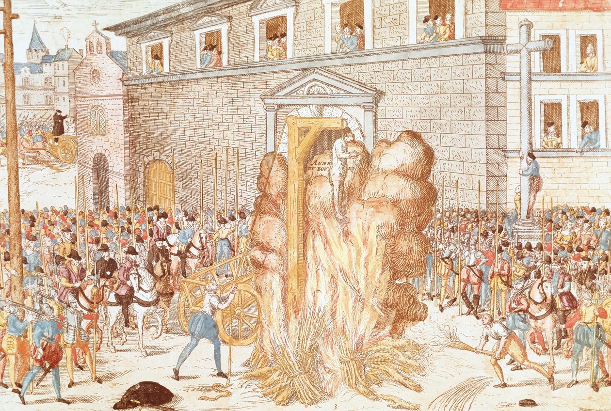 Die Hinrichtung des Magistrats Anne du Bourg, zum Hängen verurteilt, gefolgt von der Verbrennung der Leiche, 23. Dezember von Franz Hogenberg