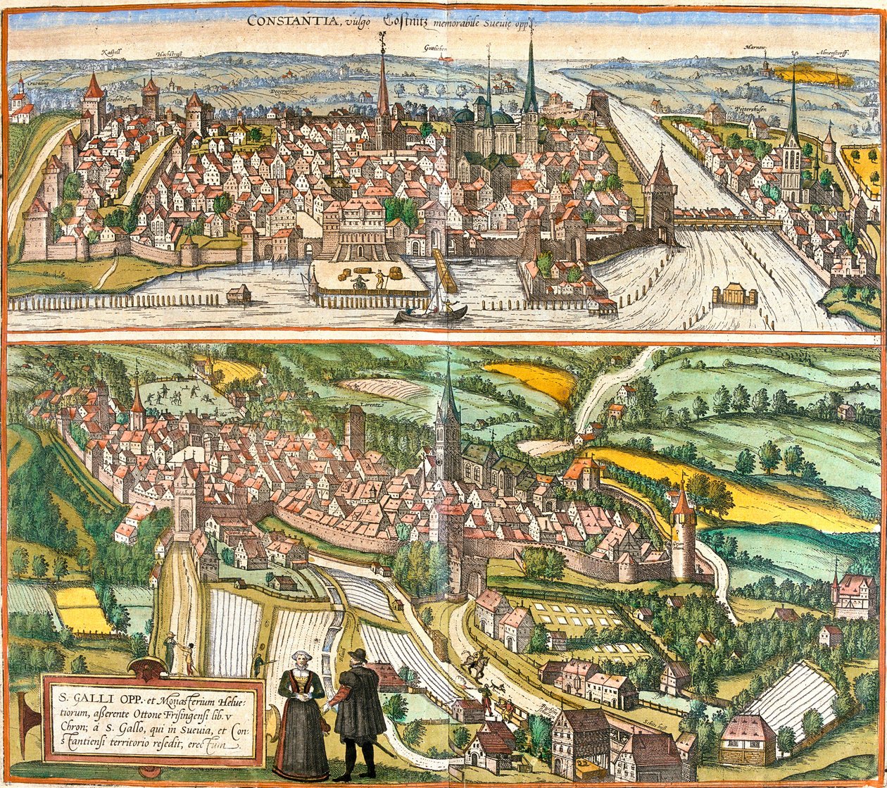Ansichten von Konstanz, Deutschland und St. Gallen, Schweiz von Franz Hogenberg
