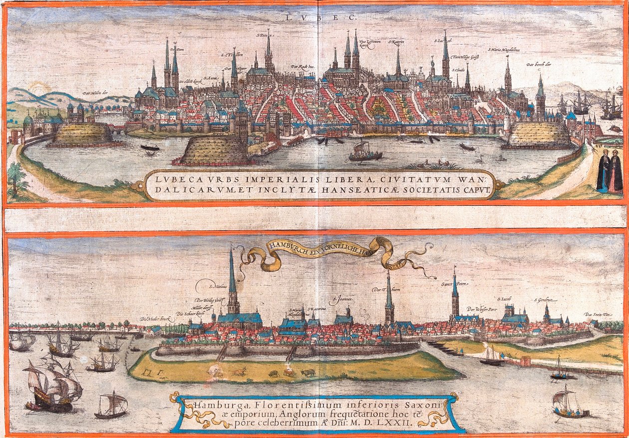 Ansichten von Lübeck (Lubeca) und Hamburg (Hamburga), Deutschland von Franz Hogenberg