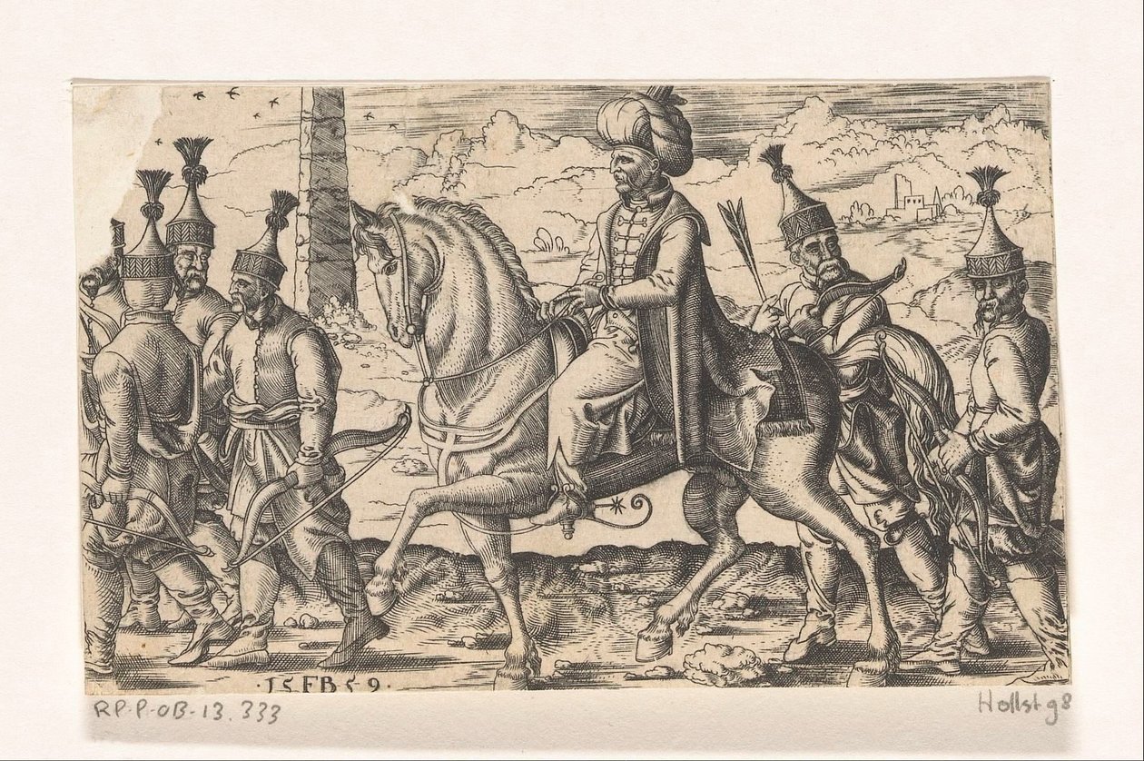 Sultan zu Pferd begleitet von Soldaten von Franz Isaac Brun