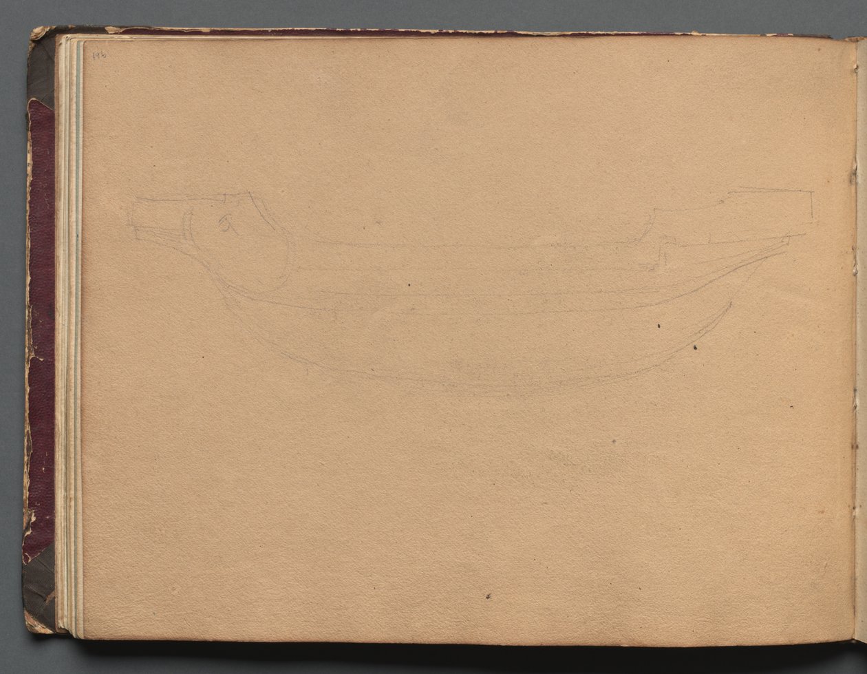 Album mit Ansichten von Rom und Umgebung, Landschaftsstudien, Seite 19b: Skizze eines Bootes von Franz Johann Heinrich Nadorp