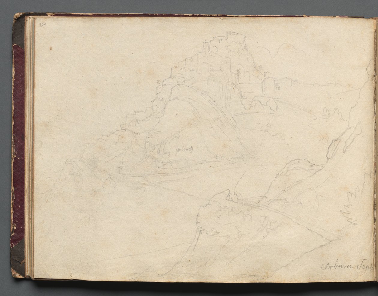 Album mit Ansichten von Rom und Umgebung, Landschaftsstudien, Seite 20b: Cervera von Franz Johann Heinrich Nadorp