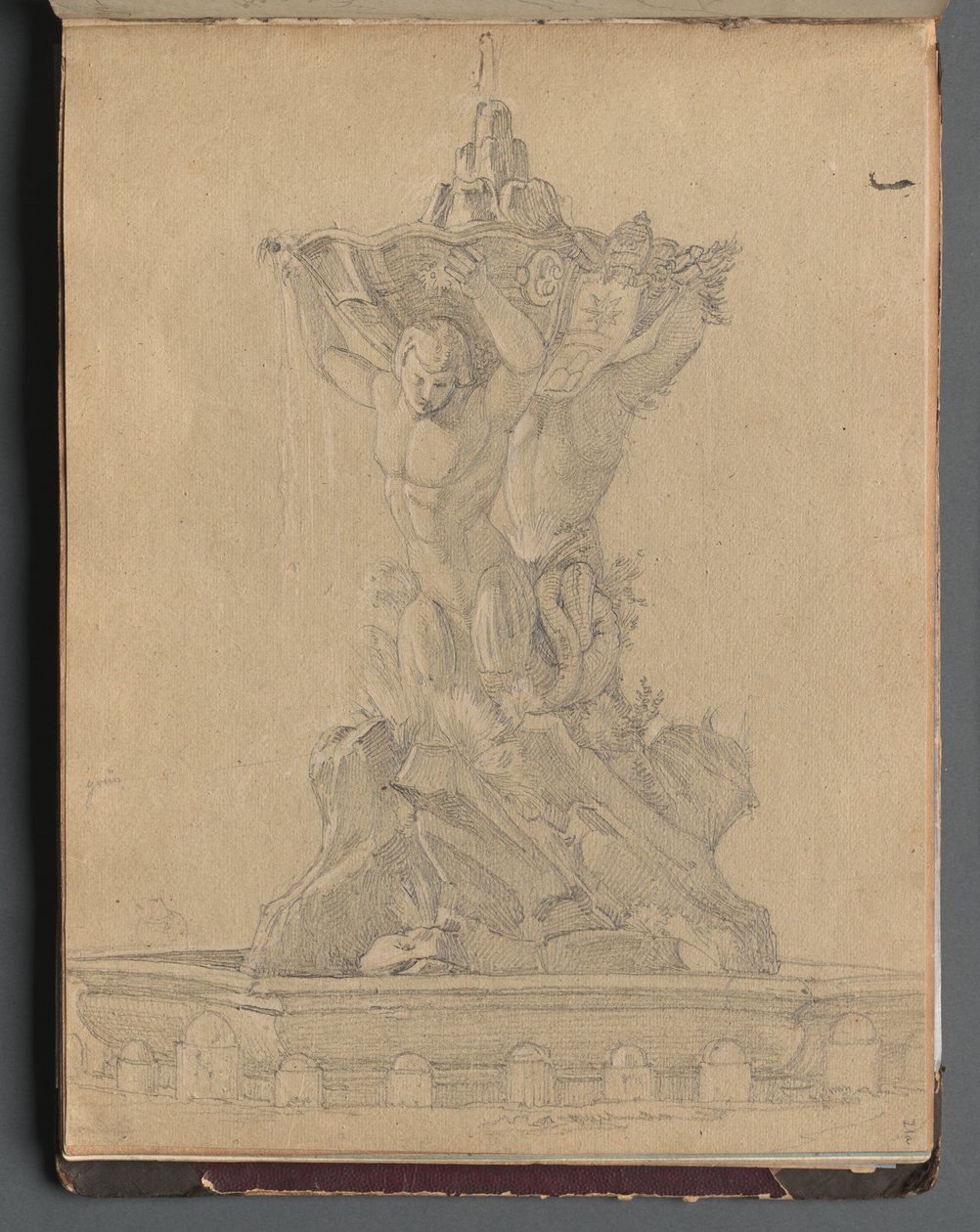 Album mit Ansichten von Rom und Umgebung, Landschaftsstudien, Seite 21a: Römischer Brunnen von Franz Johann Heinrich Nadorp