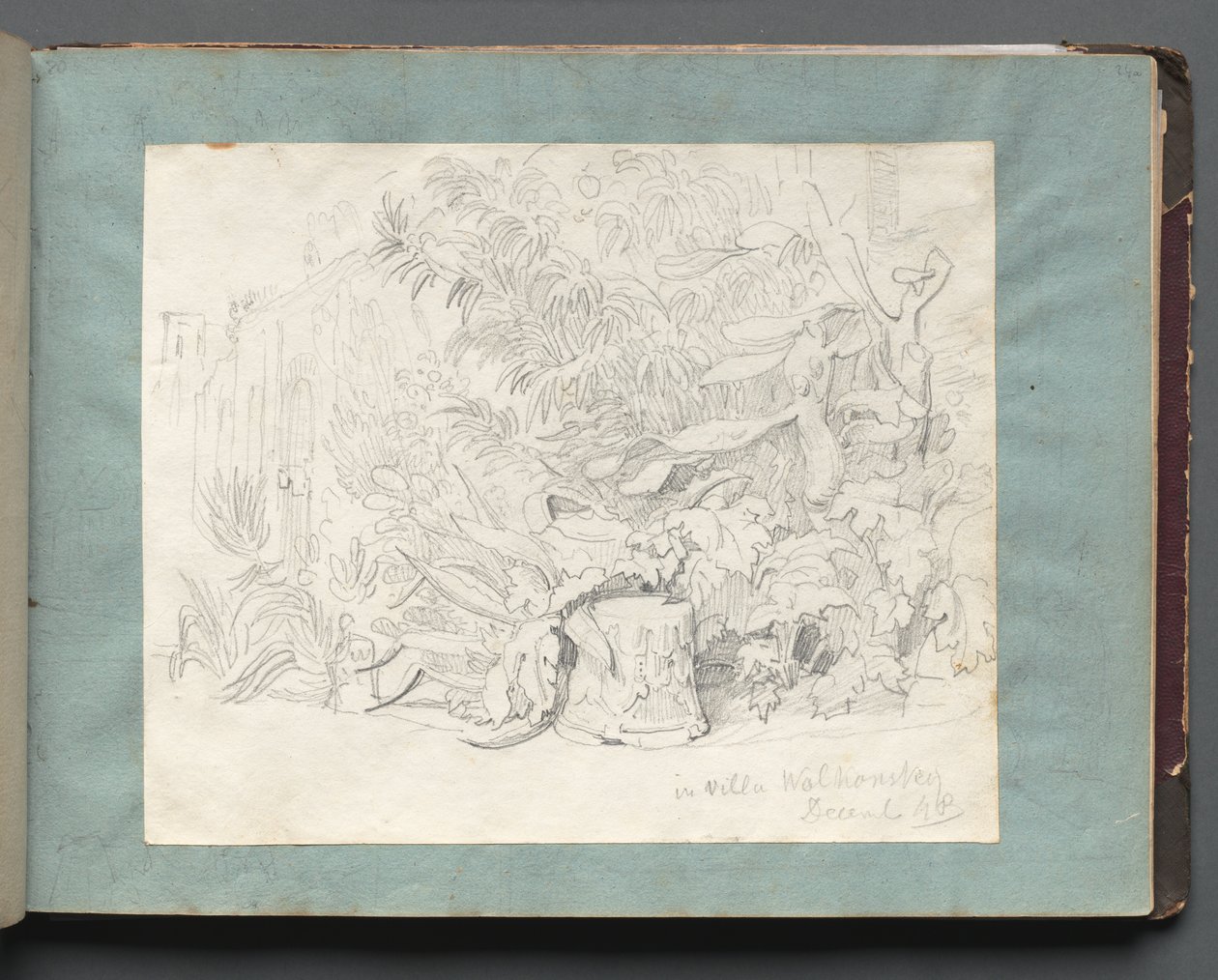 Album mit Ansichten von Rom und Umgebung, Landschaftsstudien, Seite 24a: In Villa Walkonsky von Franz Johann Heinrich Nadorp