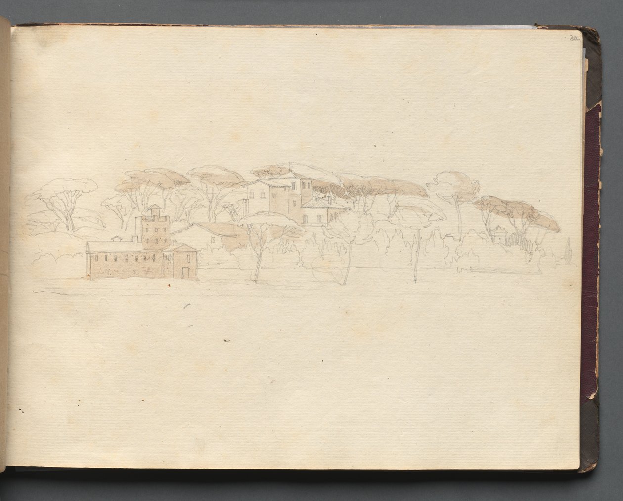 Album mit Ansichten von Rom und Umgebung, Landschaftsstudien, Seite 30a: Römische Panoramasicht von Franz Johann Heinrich Nadorp