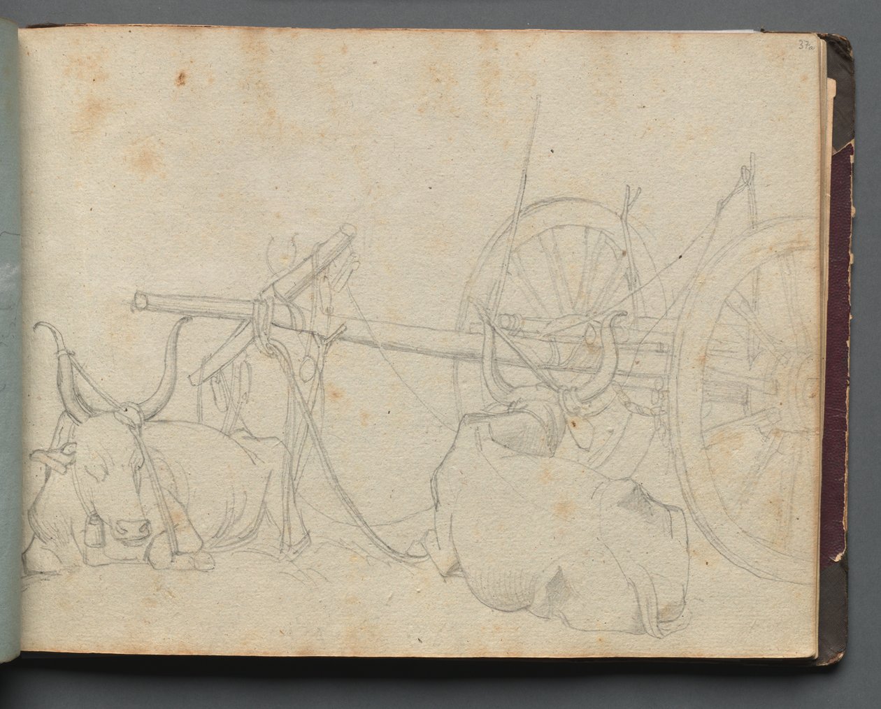 Album mit Ansichten von Rom und Umgebung, Landschaftsstudien, Seite 37a: Ochsen und Wagen von Franz Johann Heinrich Nadorp