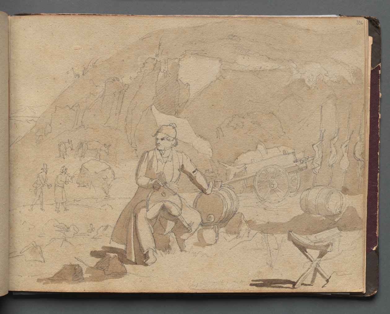 Album mit Ansichten von Rom und Umgebung, Landschaftsstudien, Seite 39a: Figur in einer Landschaft von Franz Johann Heinrich Nadorp
