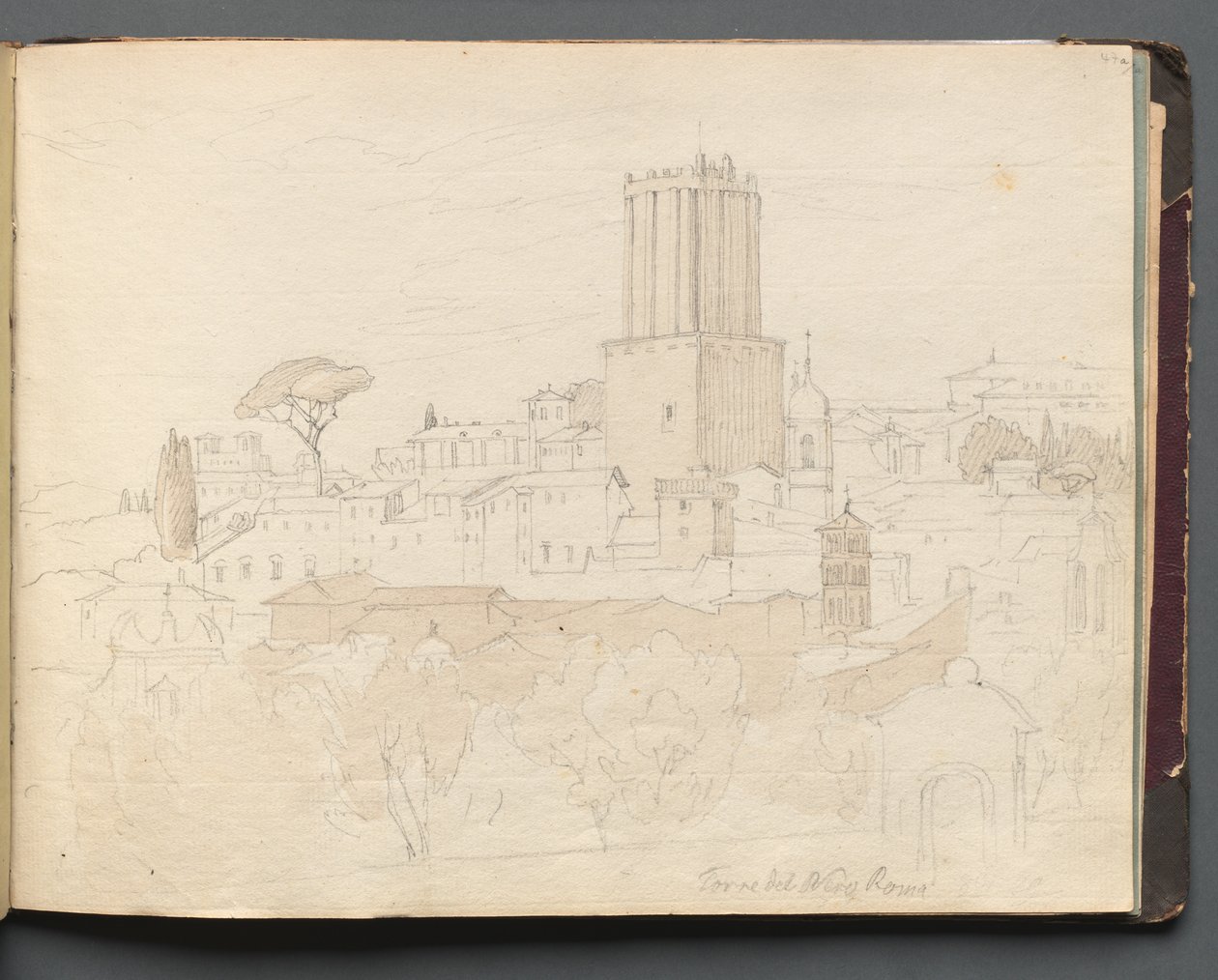 Album mit Ansichten von Rom und Umgebung, Landschaftsstudien, Seite 47a: Torre del Nero, Rom von Franz Johann Heinrich Nadorp