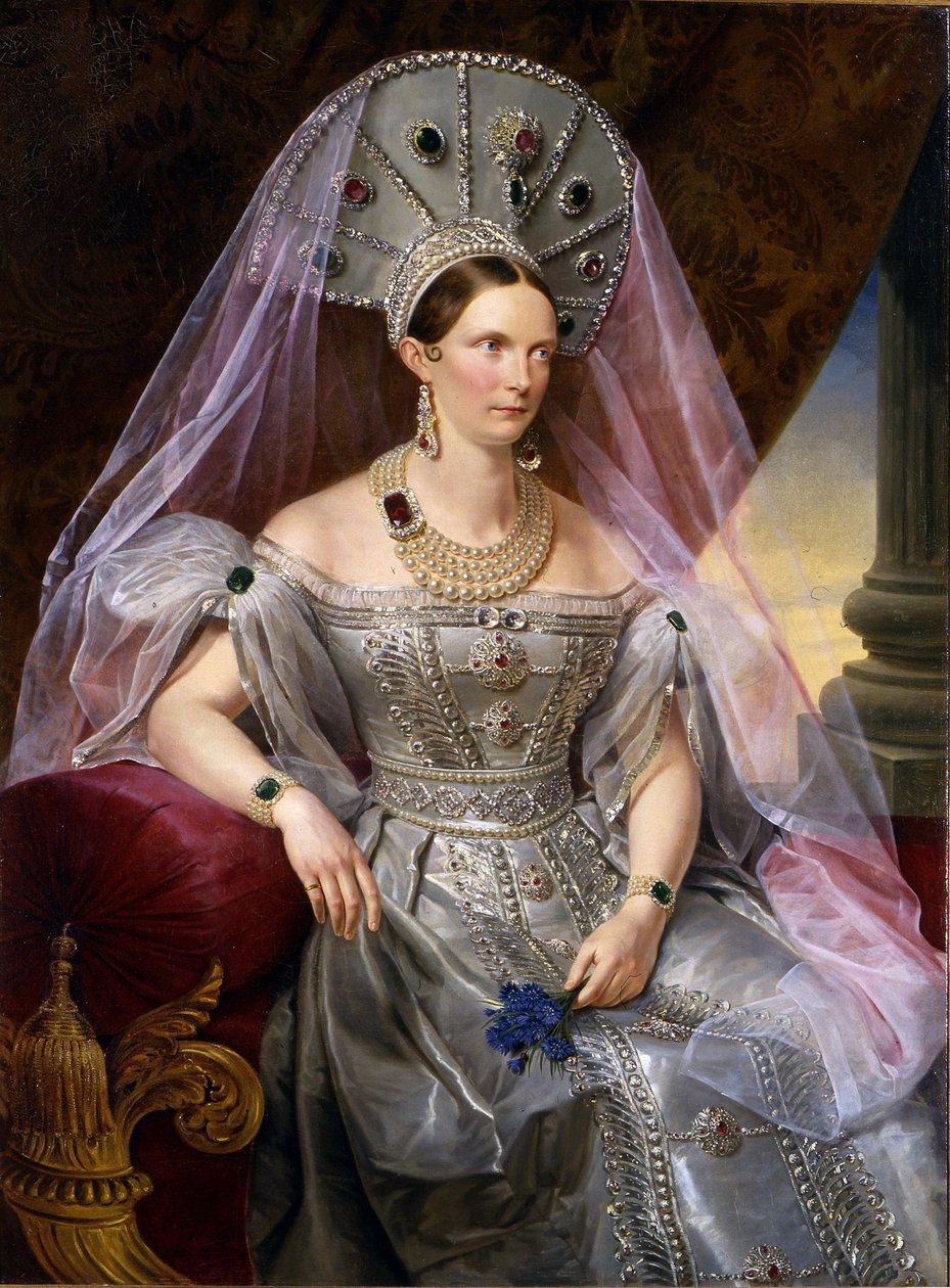 Porträt der Kaiserin Alexandra Fjodorowna Charlotte von Preußen, im Kokoschnik, ca. 1836 von Franz Krüger