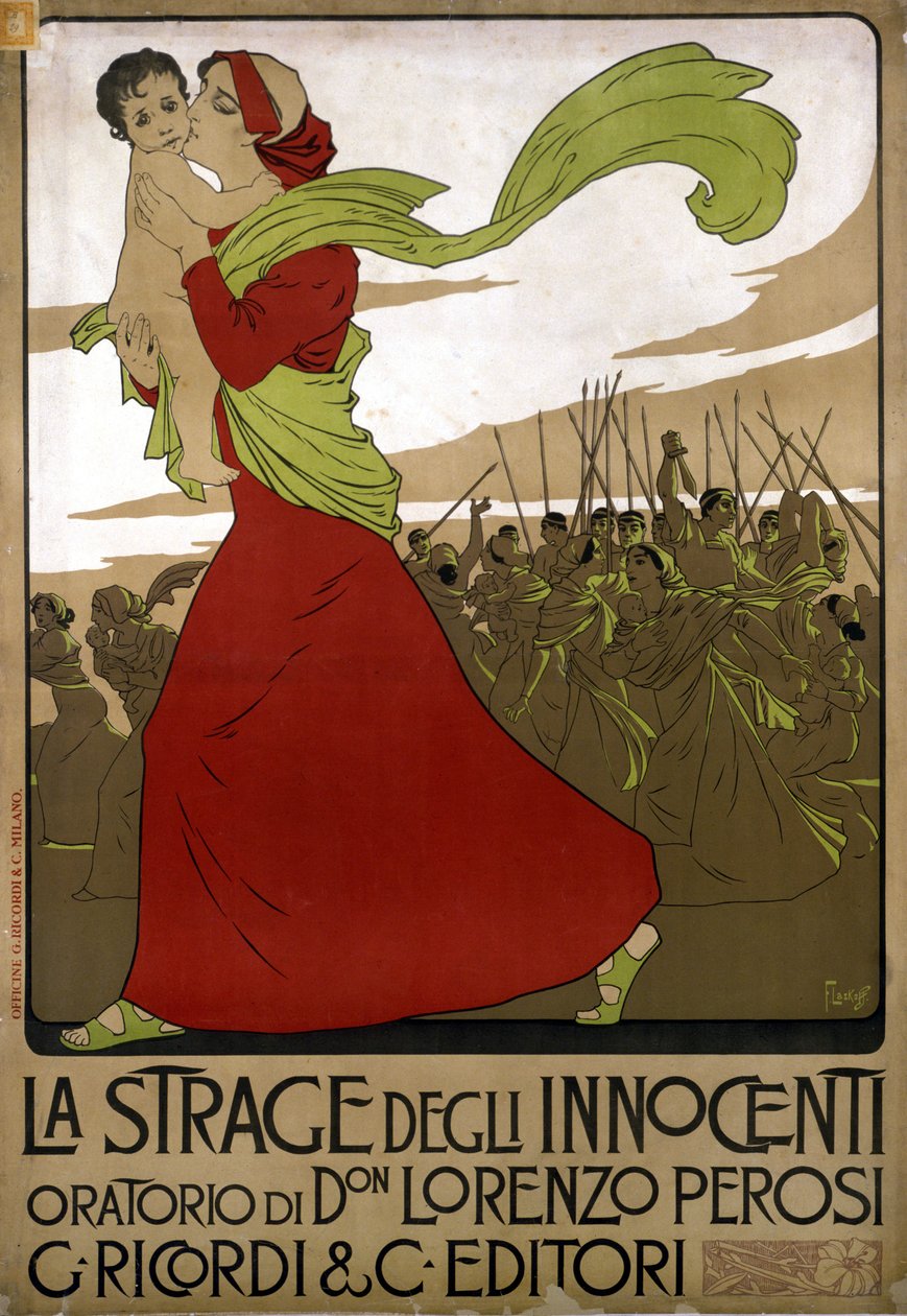 Plakat für „La strage degli innocenti“, Oratorium des italienischen Komponisten Don Lorenzo Perosi (1872-1956). Zeichnung von F. Laskoff von Franz Laskoff