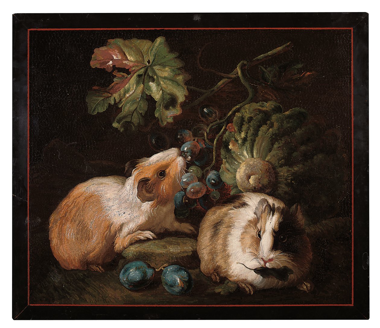 Römisches Mikromosaik-Panel, das zwei Meerschweinchen zeigt, die Kohl und Trauben fressen, 1800-25 von Franz Werner von Tamm