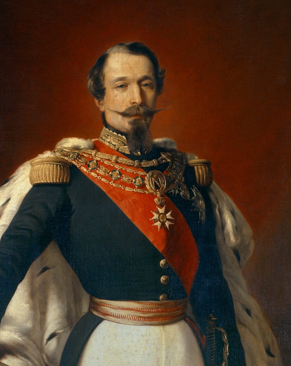 Porträt von Napoleon III., Kaiser der Franzosen vor einer Ansicht des Schlosses Saint Cloud (Detail) von Franz Xaver  Winterhalter (after)