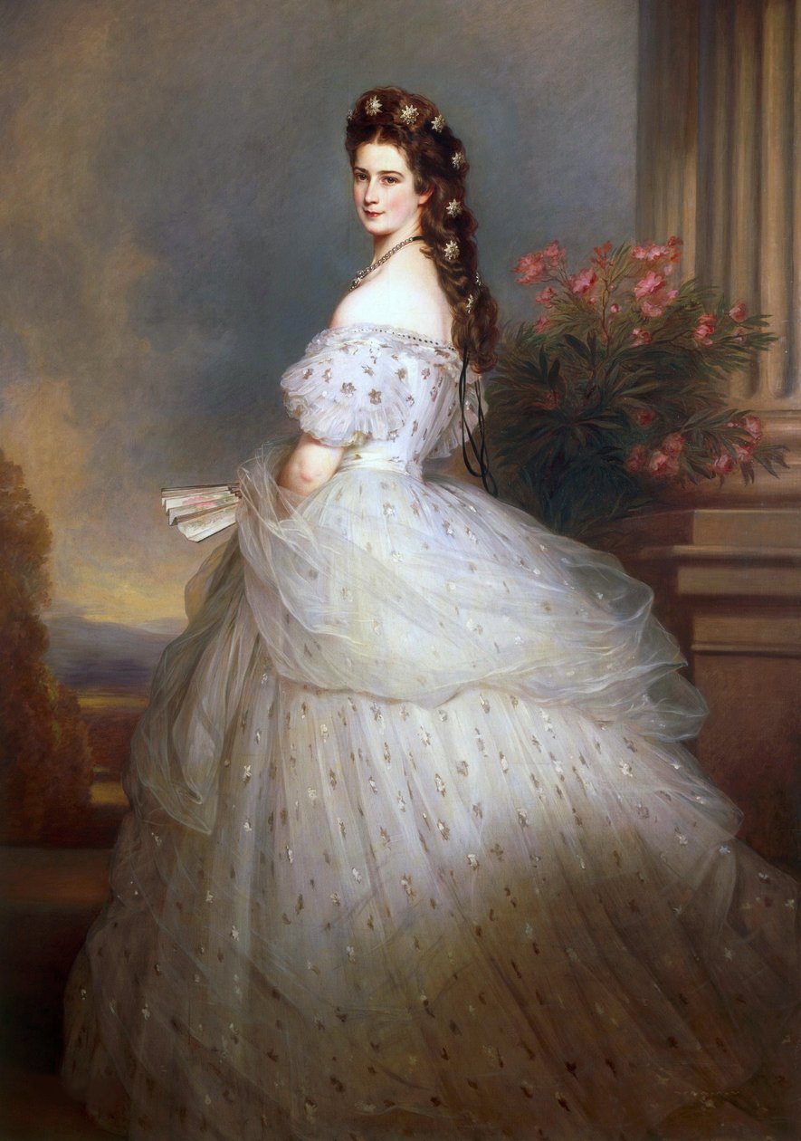 Die Kaiserin Elisabeth von Österreich, mit Diamantsternen im Haar - Porträt von Kaiserin Elisabeth von Österreich mit Diamantsternen im Haar, von Winterhalter, Franz Xavier von Franz Xaver Winterhalter
