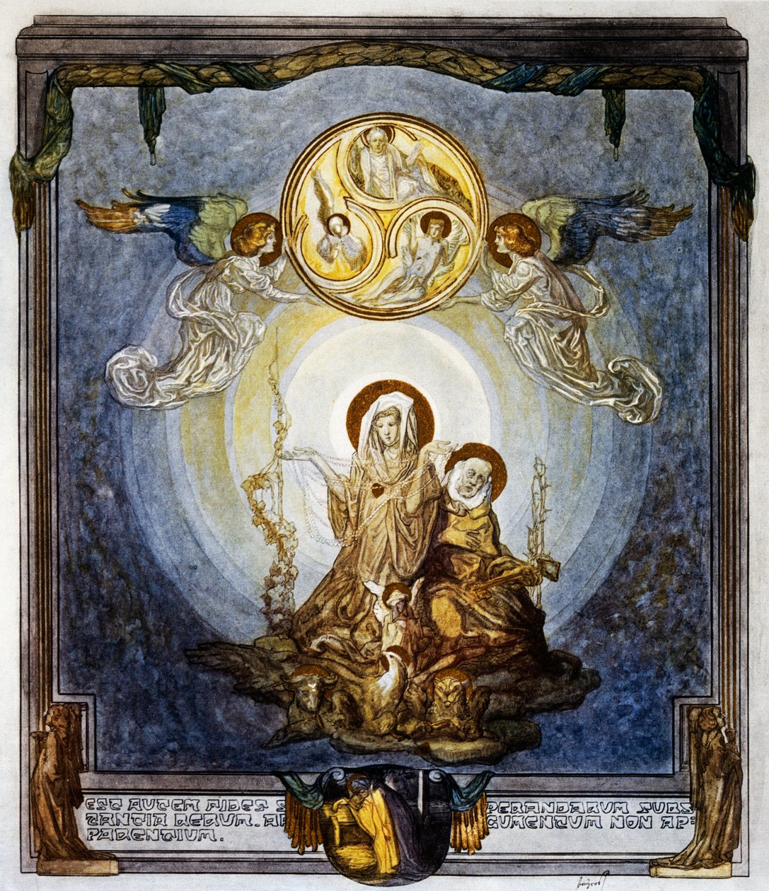 Der Glaube ist die Substanz der Dinge, die wir erhoffen, und der Beweis der Dinge, die nicht gesehen werden, und dies erscheint mir seine Quiddität, Gesang XXIV, Himmel, Göttliche Komödie von Dante Alighieri, Illustration von Franz von Bayros, Wien von Franz von  Bayros