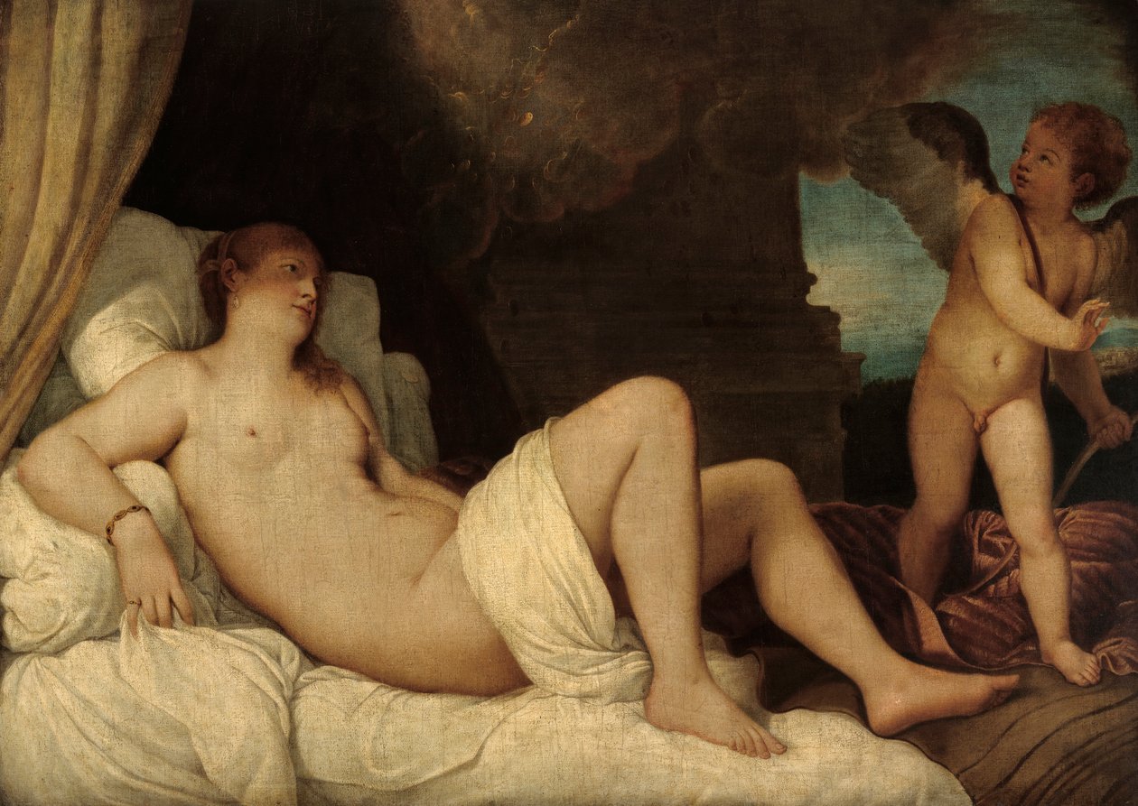 Danae, Kopie nach Tizians Gemälde in Neapel von Franz von Lenbach