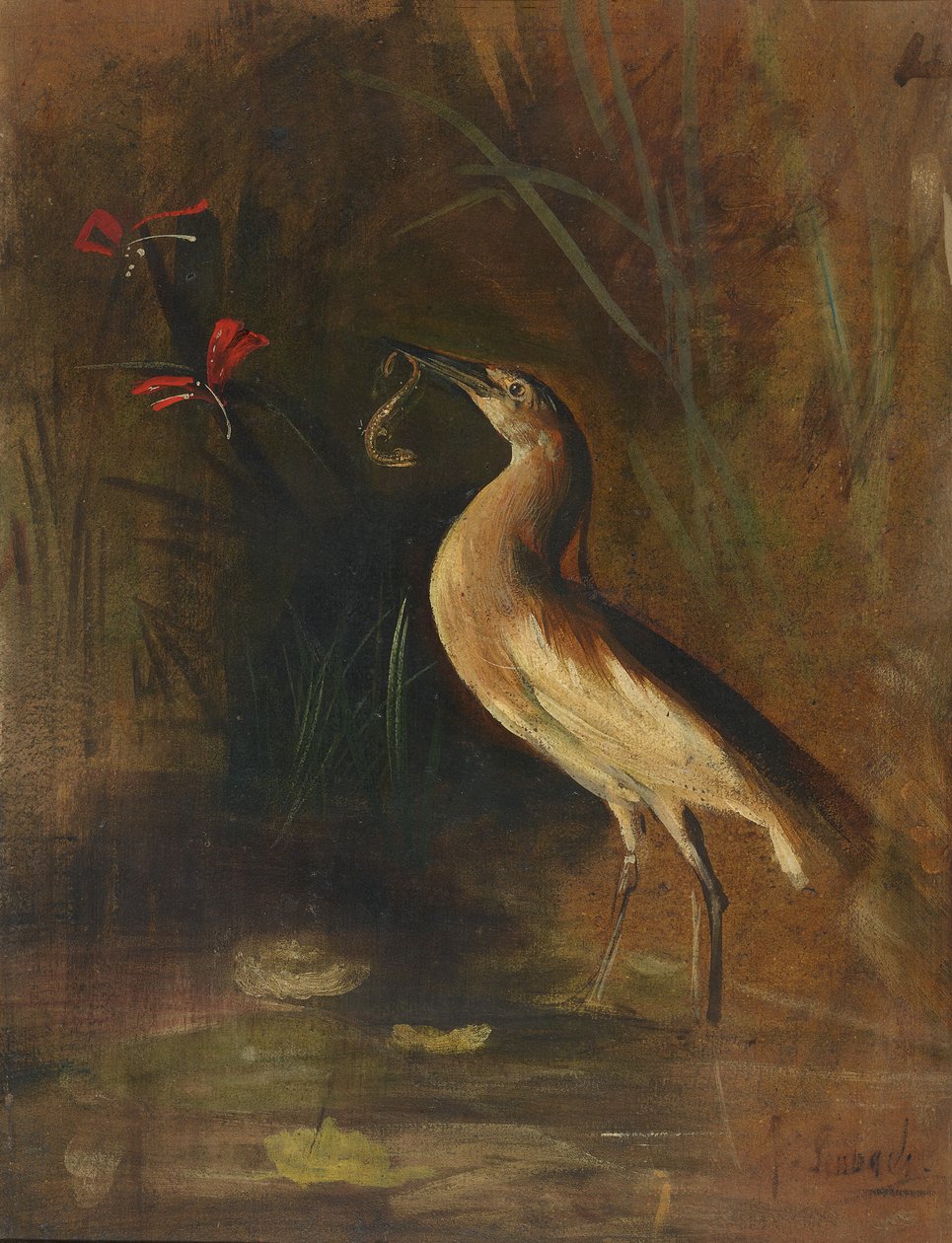 Fischreiher und Salamander von Franz von Lenbach