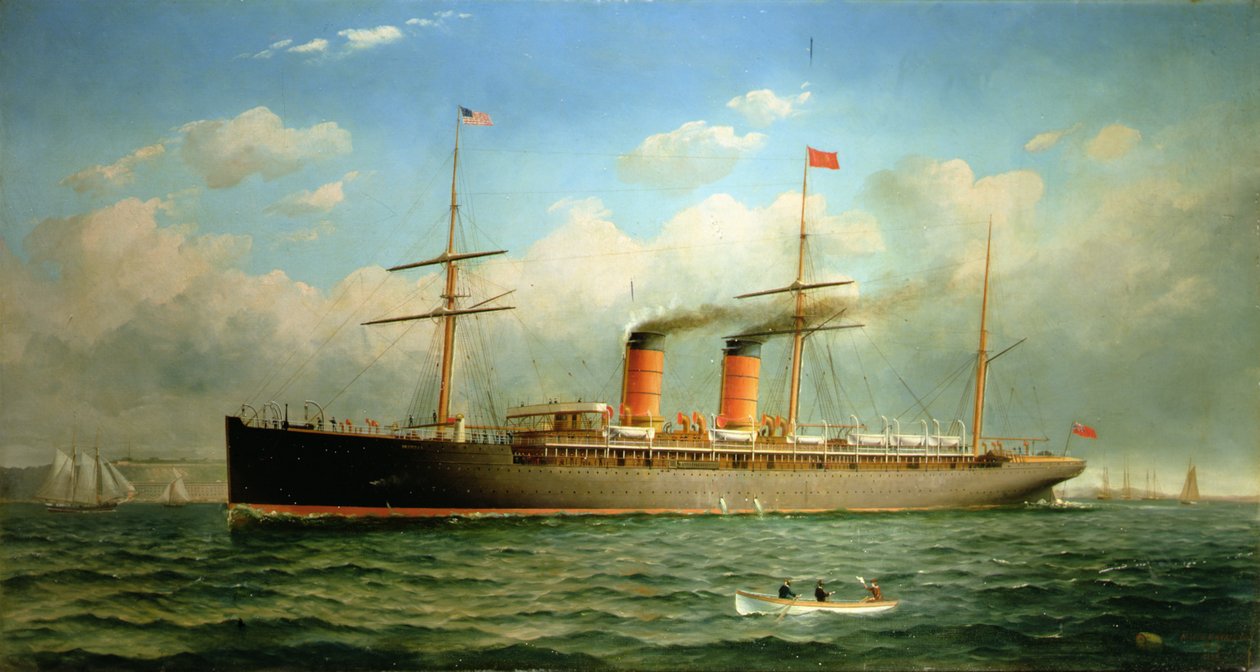 Der Cunard-Liner R.M.S. Umbria vor Brooklyn Heights, am East River, New York von Fred Pansing